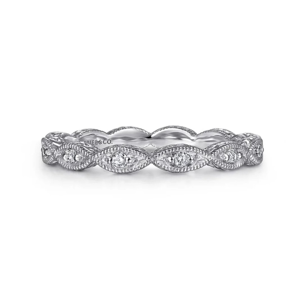 Gabriel & Co. "Luminous" Vintage Styled Diamond Ring with Milgrain Finish size 8